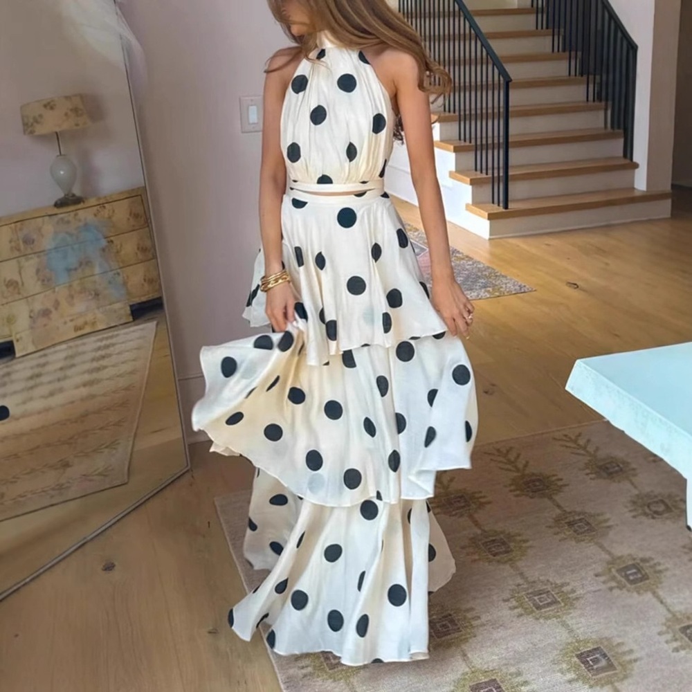 Zimmermann Two-piece set Polka Dot Halter Tiered Maxi - White & Black